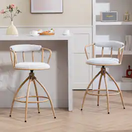 APRILSOUL - 26 Swivel Counter Height Bar Stool Set of 2 Fabric Seat Water Transfer Metal Frame BEIGE - White