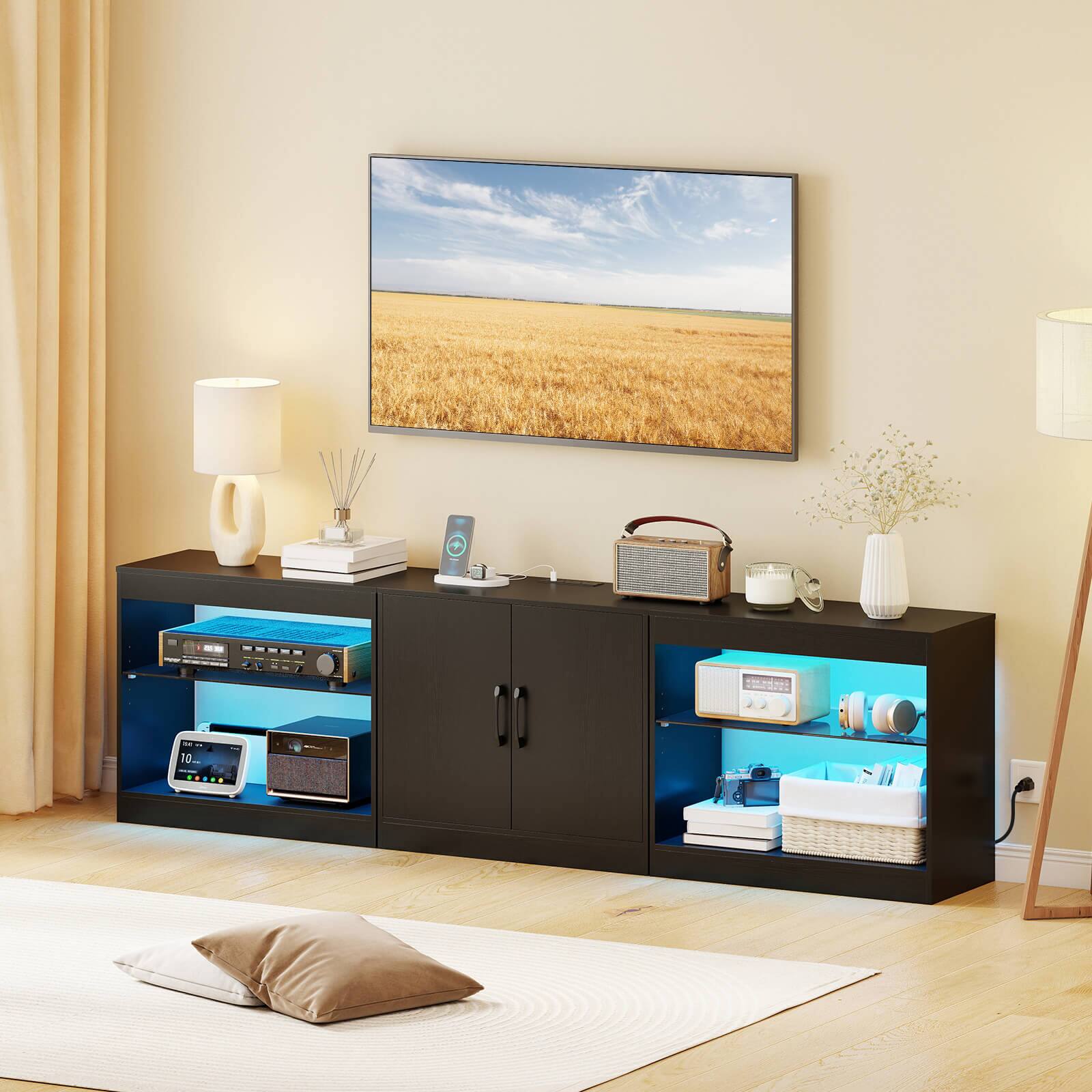 Alt View 1. Costway - Costway TV Stand with Power Outlets Adjustable LED Lights Storage Cabinet for TVs up to 85" - Black.