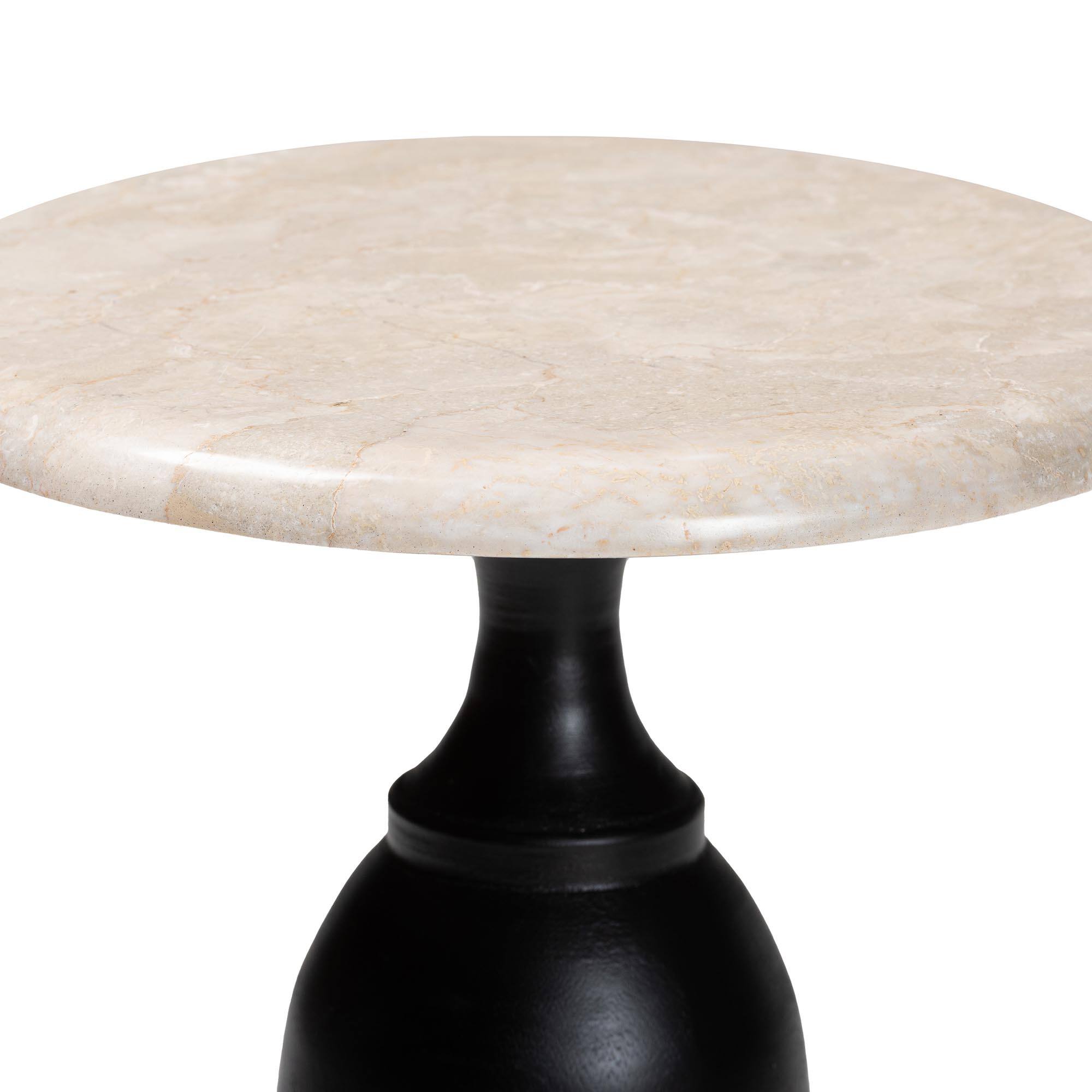 Angle. bali & pari - Perlita End Table with Marble Stone Top - Sculpted Pedestal Accent Side Table for Living Room or Entryway - Grey/Black.