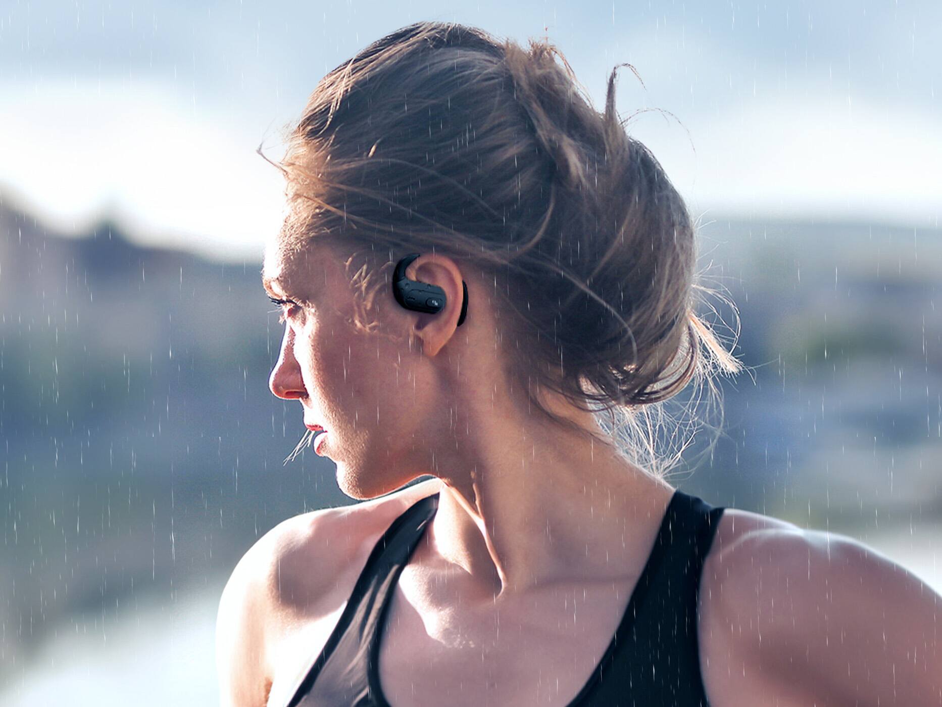 Left. OPN Sound - Aria+ True Wireless Earbuds With Charging Case - Black.