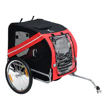 Front. Siljoy - Red/Black Dog Bike Trailer with 3 Entrances & Large Off‑Road Wheels, Pet Carrier for Dogs Up to 44 lbs.
