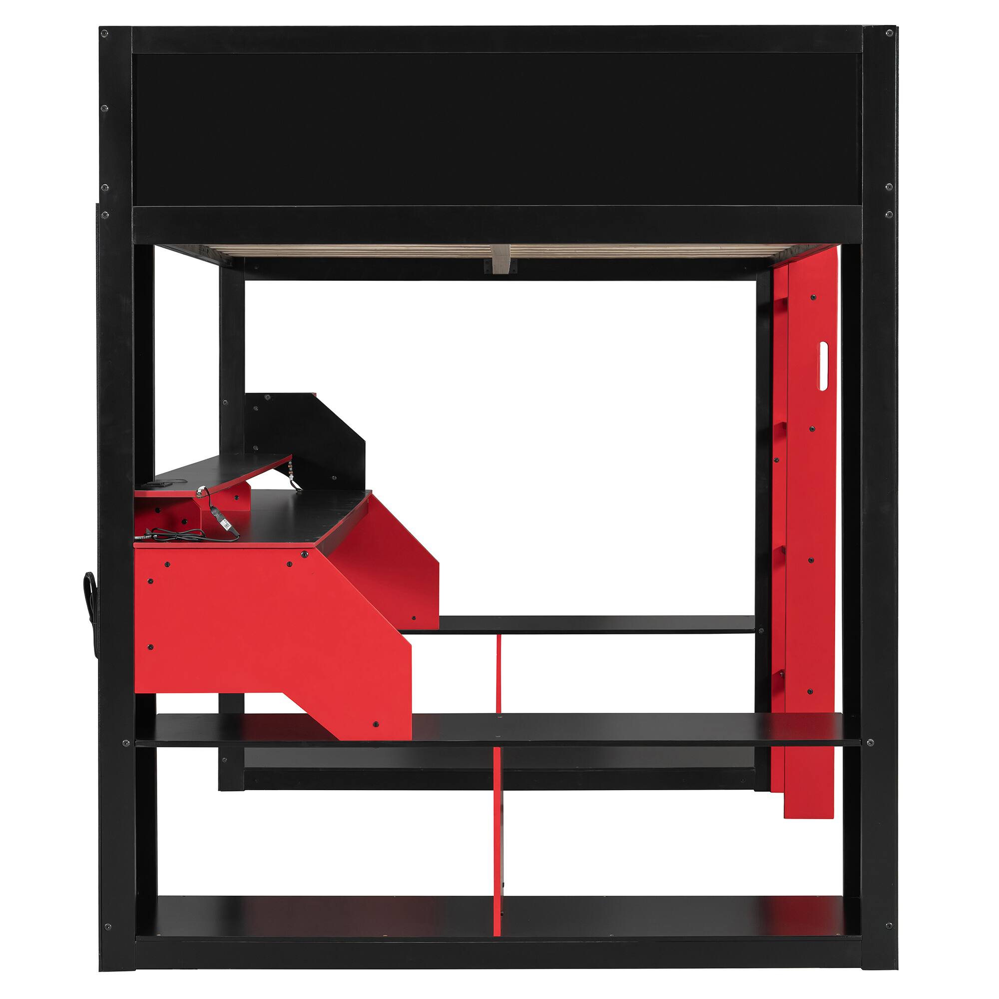 Alt View 4. Anysun - Full Size Wood Loft Bed with Power Outlet & USB/Type-C Ports, Integrated Cable Management, and RGB Light - Red.