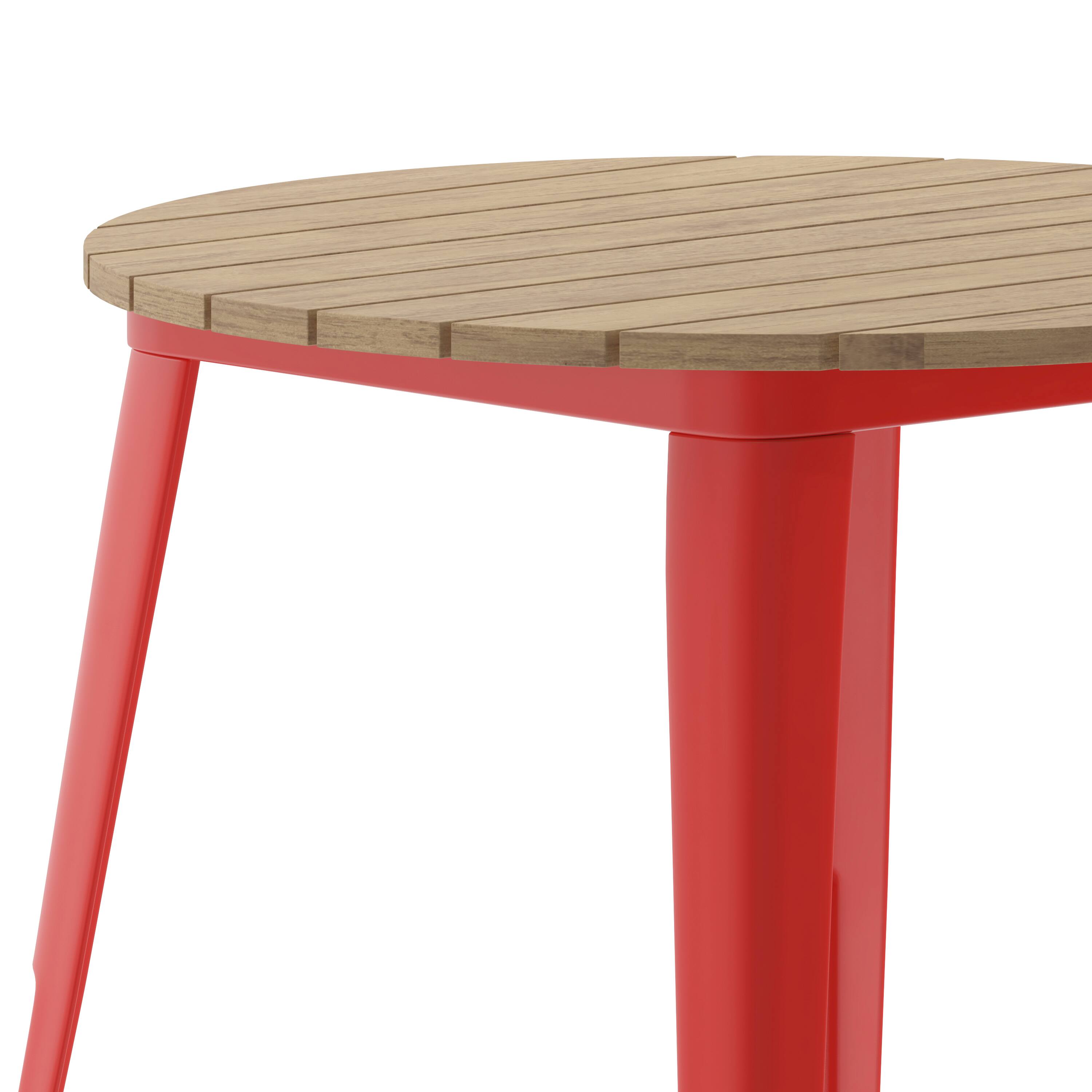 Alt View 9. Emma + Oliver - Drew Indoor/Outdoor Dining Table, 30" Round All Weather Poly Resin Top with Steel Base - Brown Top/Red Frame.