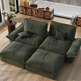 POVISON - Modern Beige Sleeper Sofa with 2 Ottomans - Green Suede Fabric