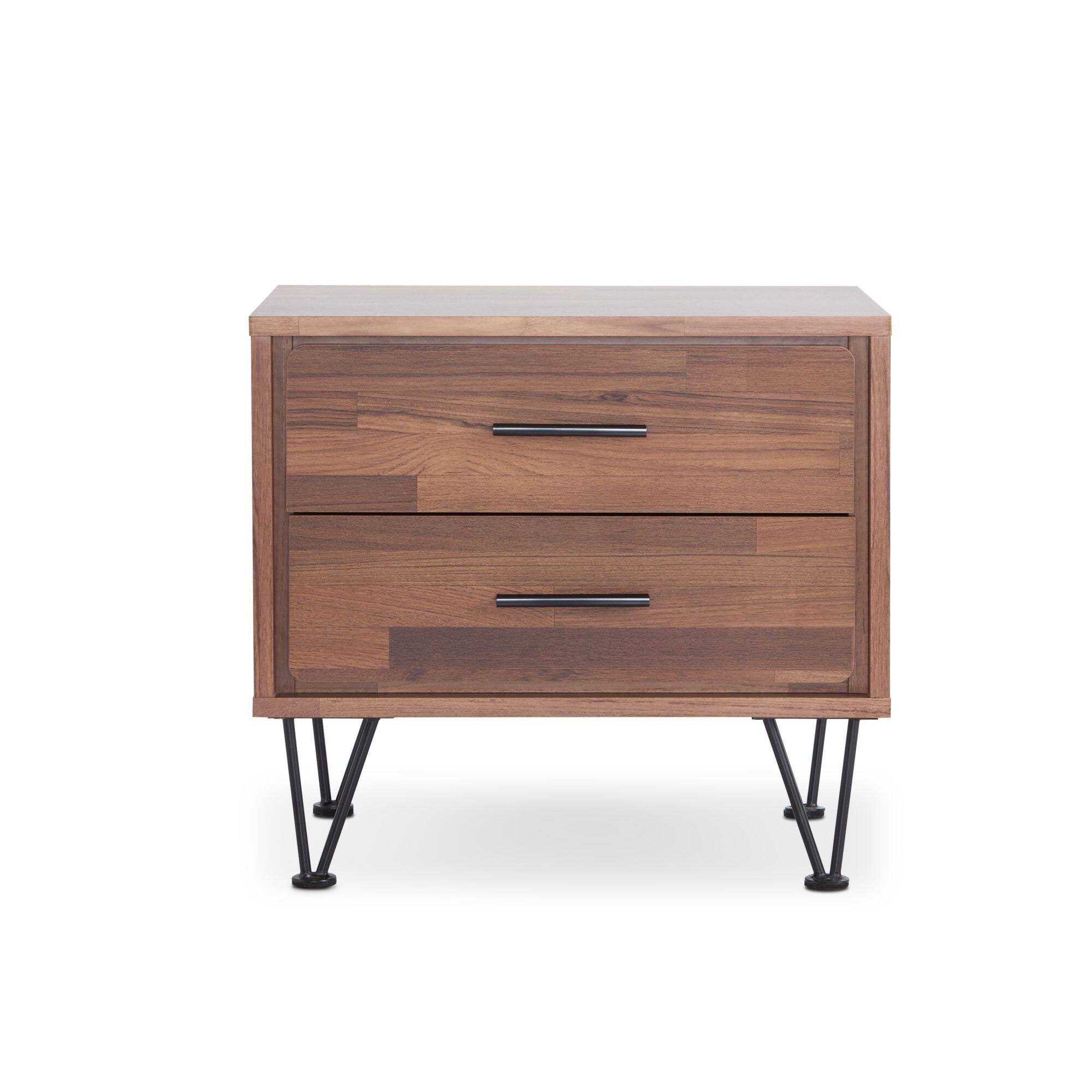 Alt View 6. GOODSILO - Walnut Finish Rectangular Accent Table with Two Drawers and Metal Legs for Bedroom or Living Room Storage - Walnut.