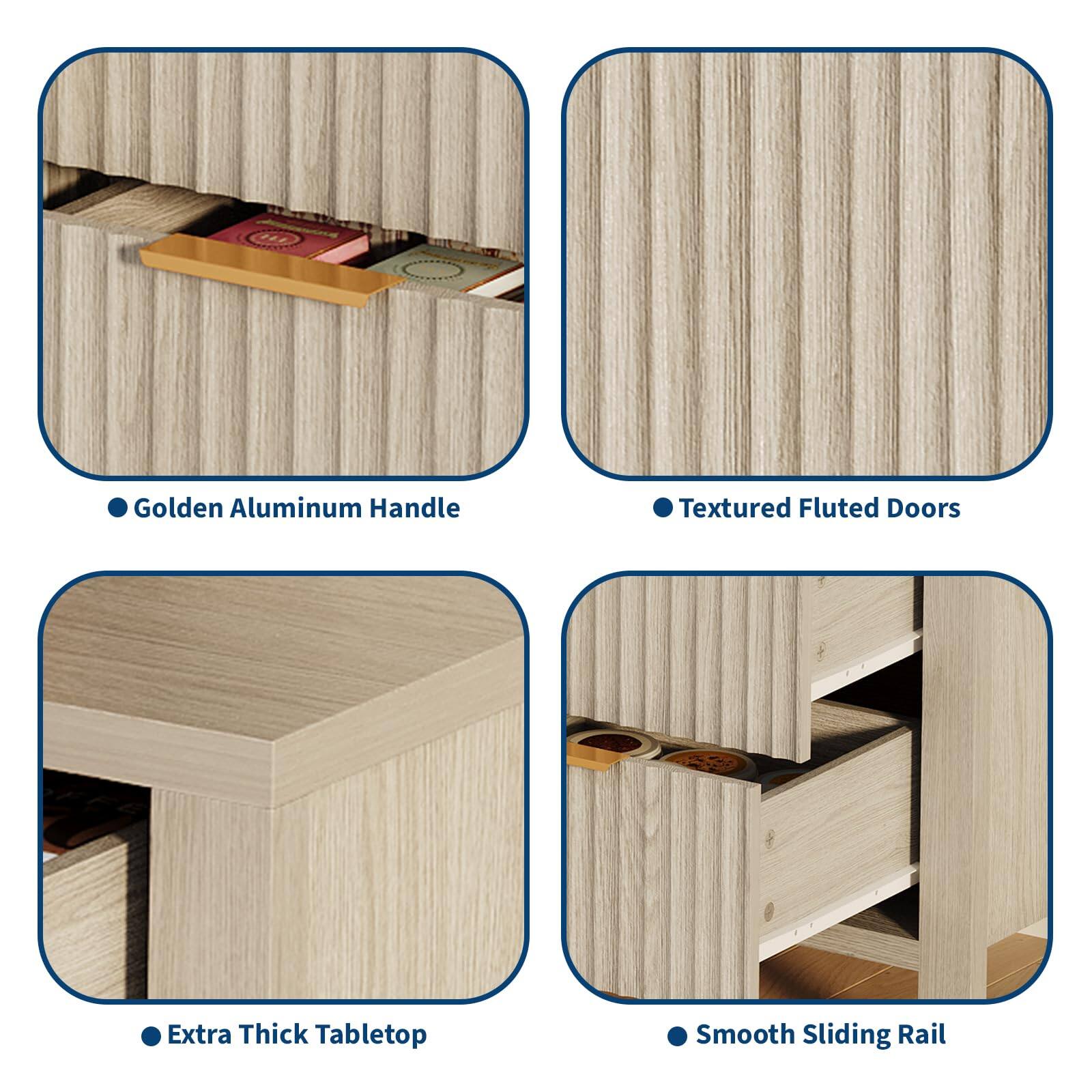 - Golden Aluminum Handle
- Textured Fluted Doors
- Extra Thick Tabletop
- Smooth Sliding Rail