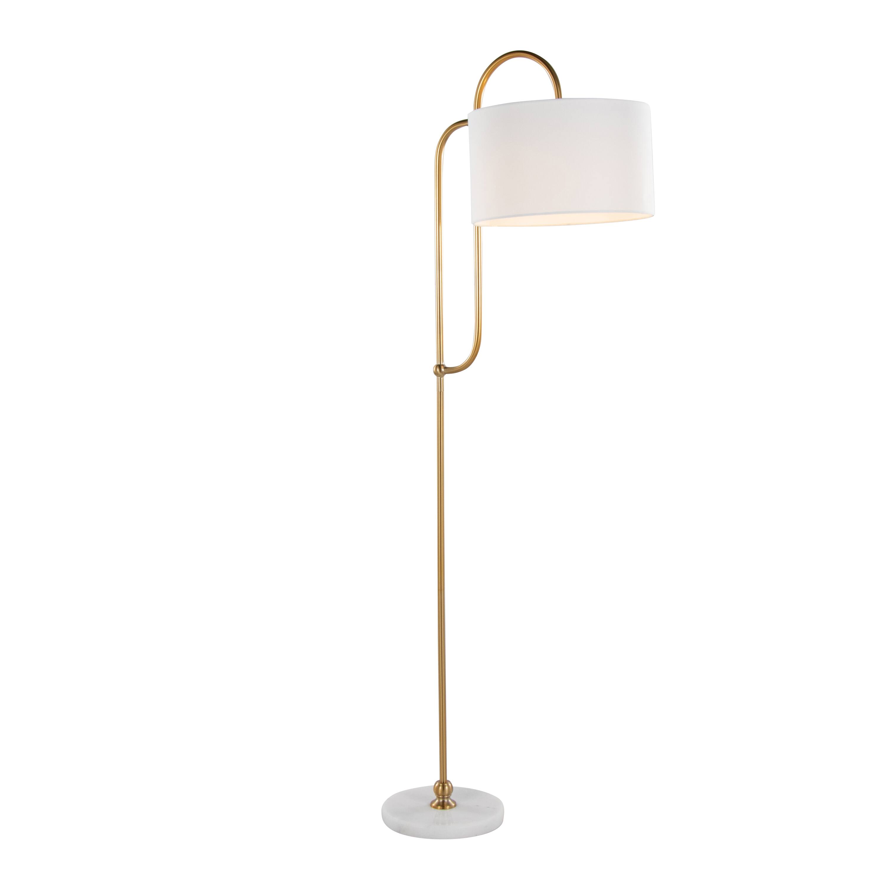 Angle. Loheer - Loheer 63 Inch Gold Metal Floor Lamp with White Marble Base and Linen Shade for Living Room - Gold.