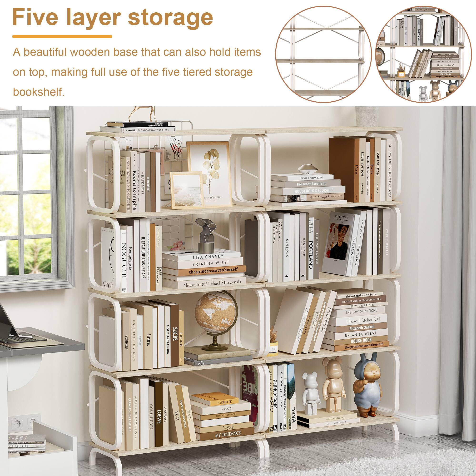 Five layer storage

A beautiful wooden base that can also hold items on top, making full use of the five tiered storage bookshelf.