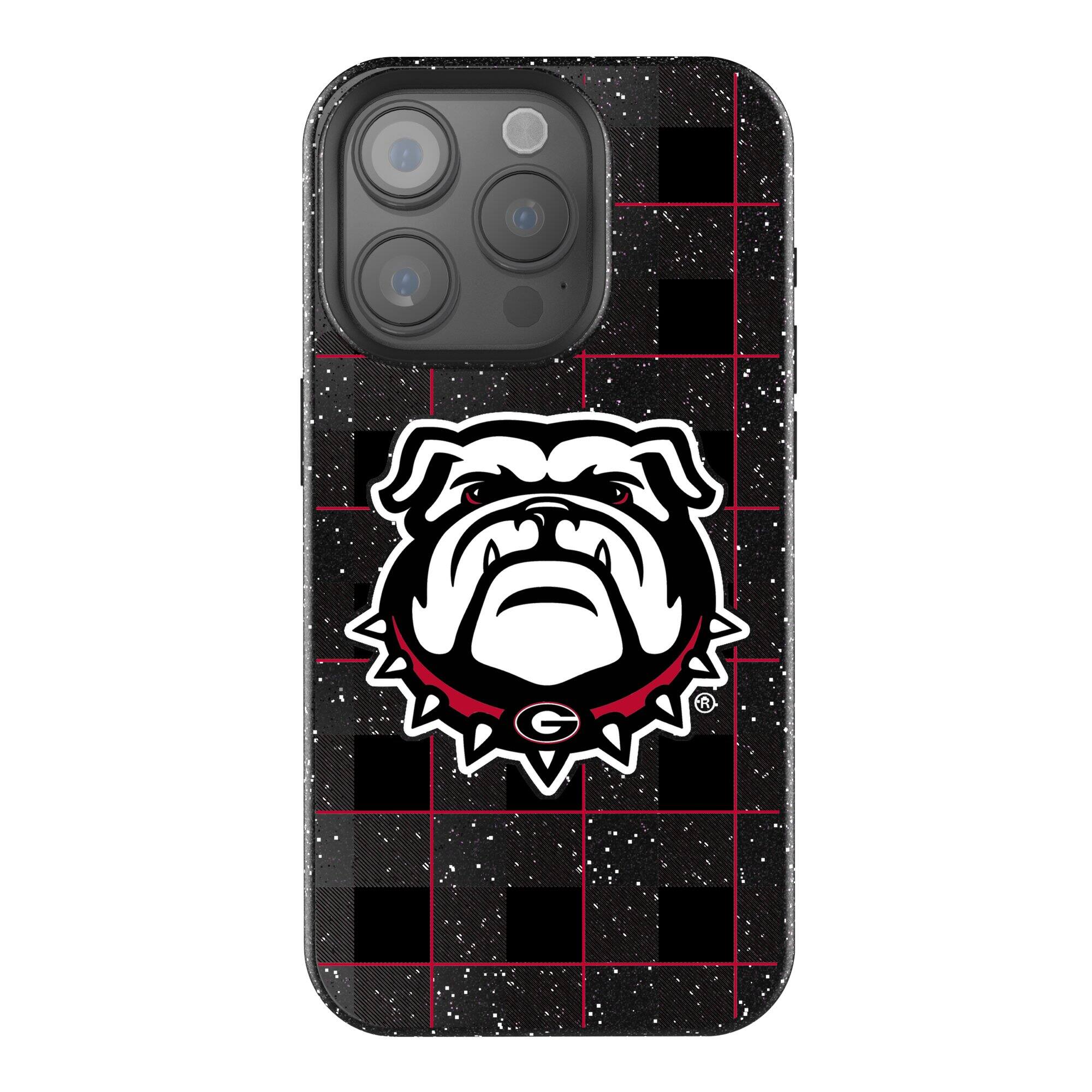Front. Keyscaper - Georgia Bulldogs Plaid Bling iPhone Case - 14 Pro - Black.