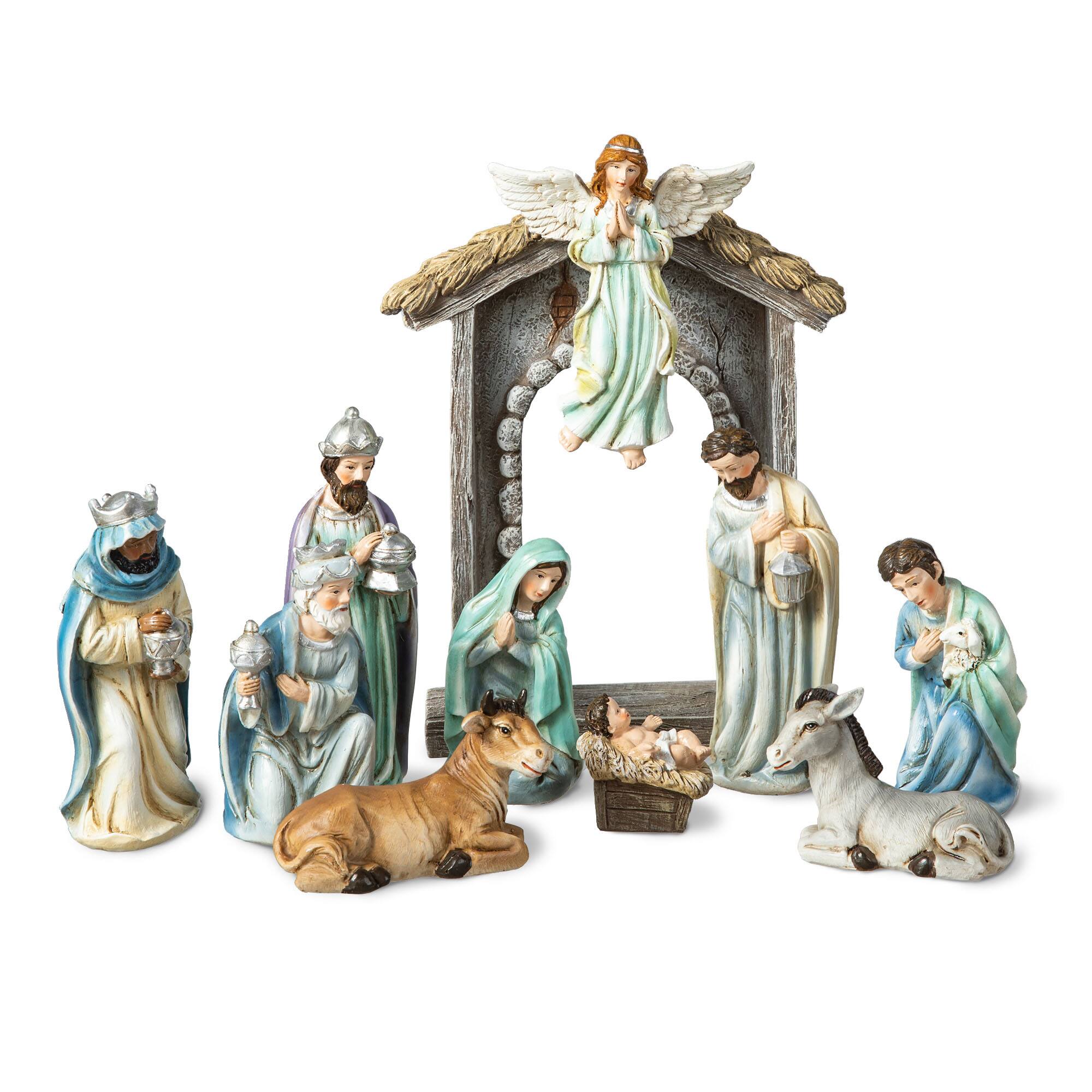 Angle. Glitzhome - 11pcs Deluxe Resin Nativity Figurine Set (KD) - Blue.