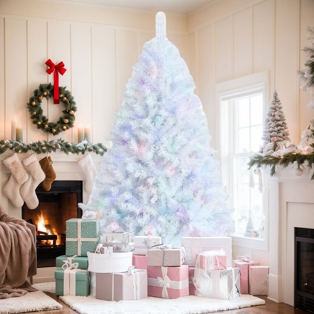 Kadyn - Home Party Christmas Tree Decorations,6 Feet Iridescent Tinsel Artificial Christmas Tree with 792 Branch Tips - White