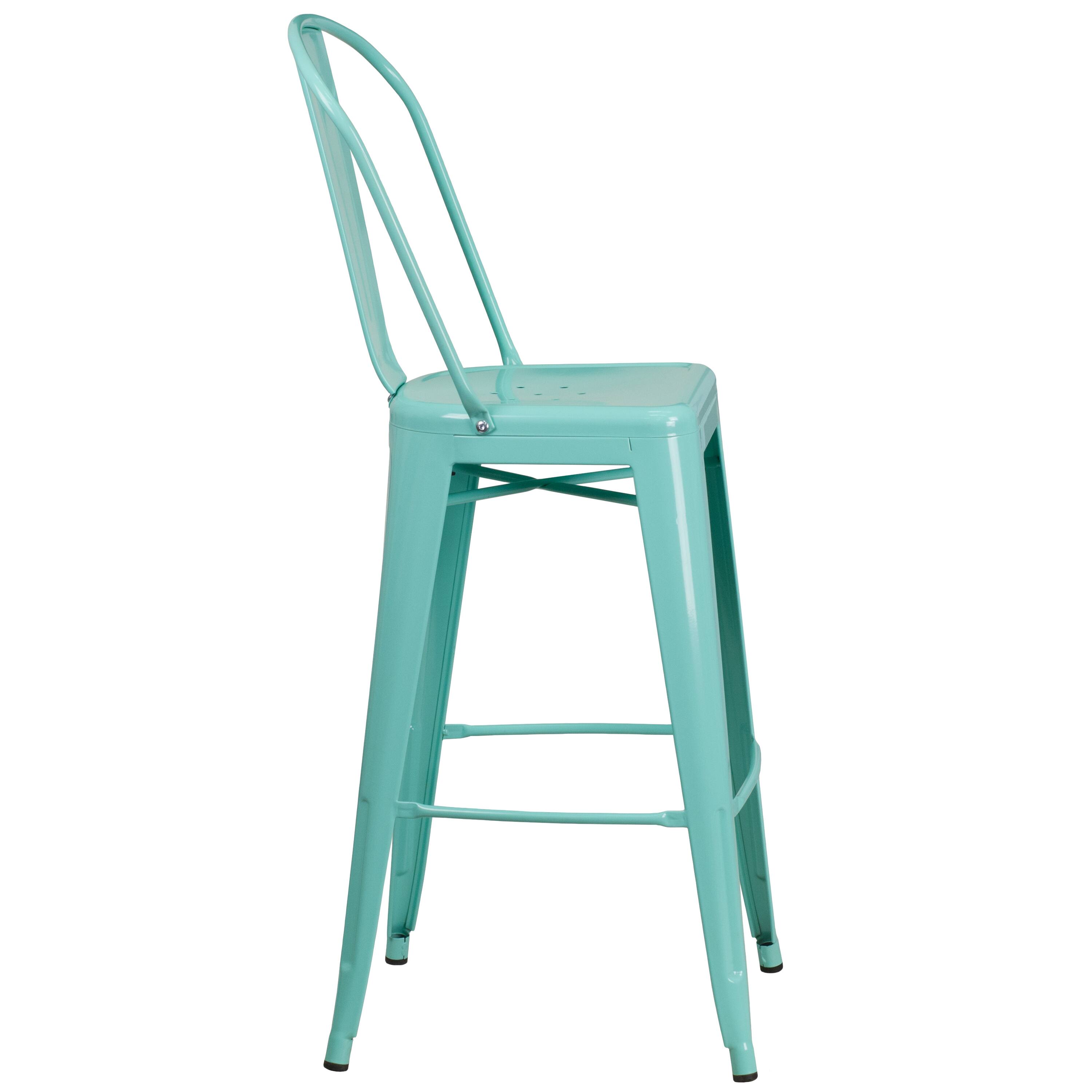 Alt View 6. Emma + Oliver - Commercial Grade 30"H Metal Indoor-Outdoor Barstool with Drain Holes and Back - Mint Green.