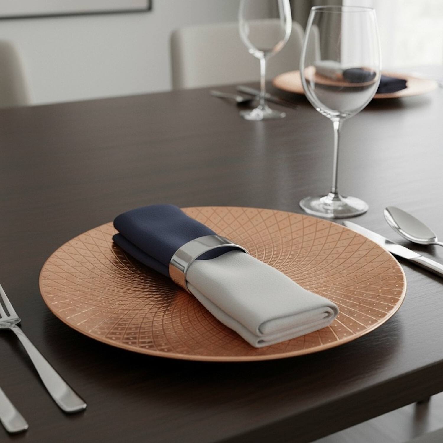 Left. American Atelier - Artemis Gold Plated Set of 4 Charger Plates 13"D - Gold.