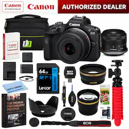 Bundle - Canon - EOS R100 Mirrorless Camera + 18-45mm F4.5-6.3 IS STM Lens Kit Premier