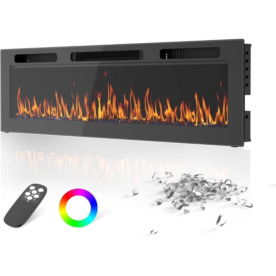 Back. U-HOMY - 50" Wall Mounted & Recessed Electric Fireplace, Quiet Heater with 12 Flame Colors, Remote, Timer & Safety.
