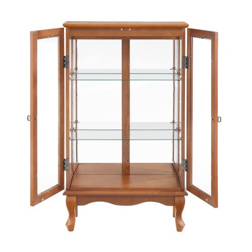 Alt View 9. LUCKY ONE - Freestanding Curio Cabinet with Tempered Glass Doors Mirrored Back Adjustable Shelves Light for Office - Oak.