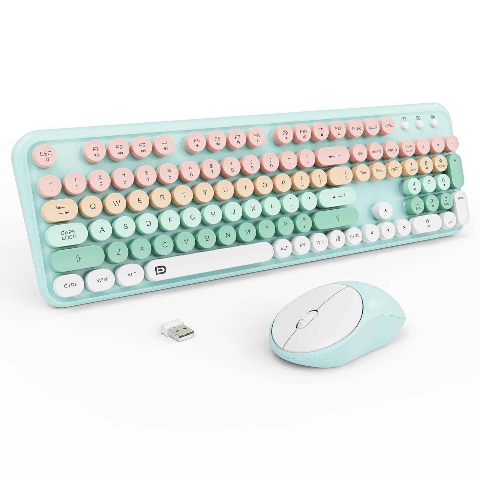 Empire DigiLabs - Wireless Keyboards Mouse Combos Colorful Cute Typewriter Full size Retro Round Keycaps Cordless Connection - 105 Keys Blue Colorful