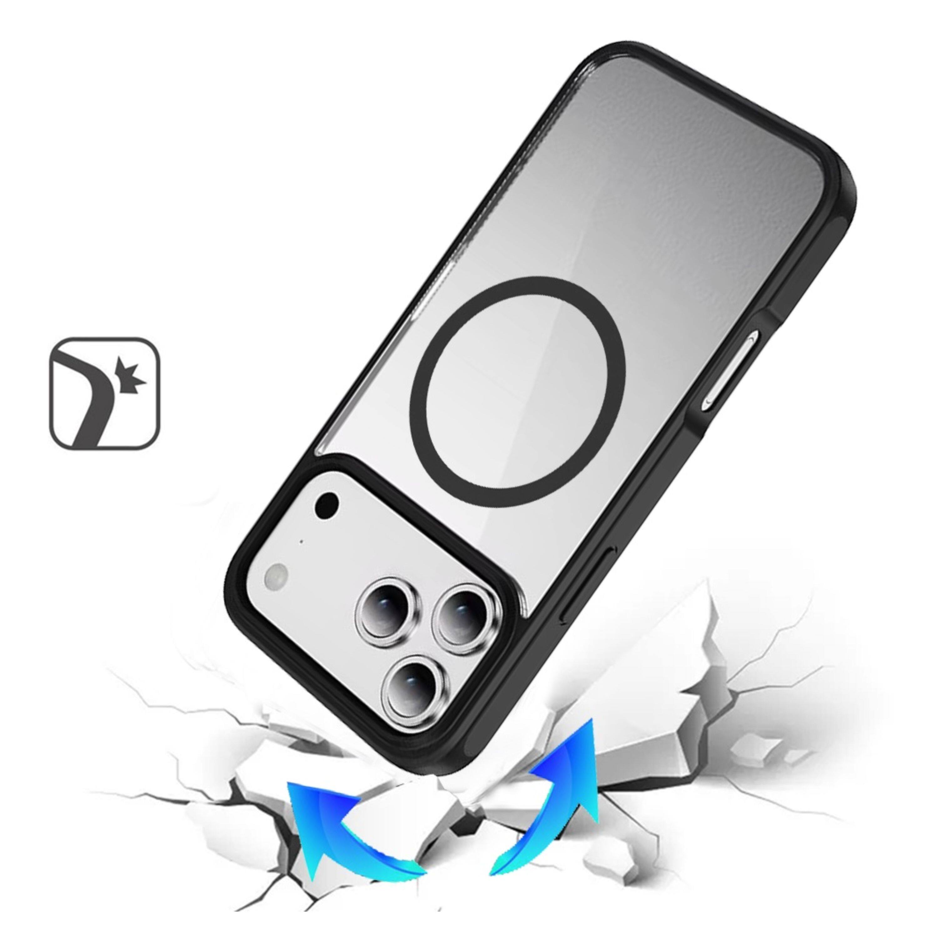 Angle. Kitcheniva - Shockproof Premium Magnetic Circle Phone Case With Tempered Glass For iPhone 17 Pro Max Black - Black.