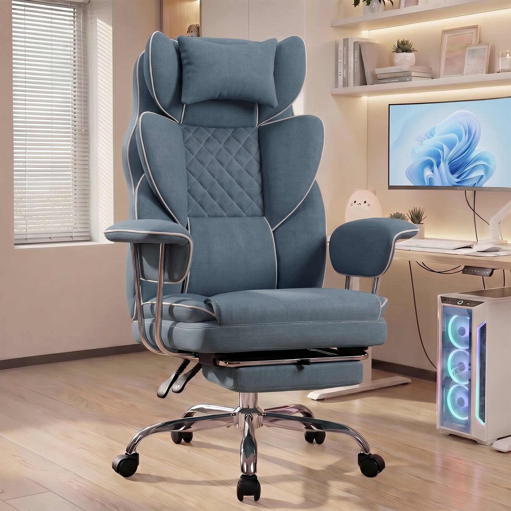 Alt View 7. Celtoss - Executive Office Chair, Ergonomic Big and Tall Heavy Duty Computer Desk Chair, High Back with Lumbar Support - Fabric - Blue.