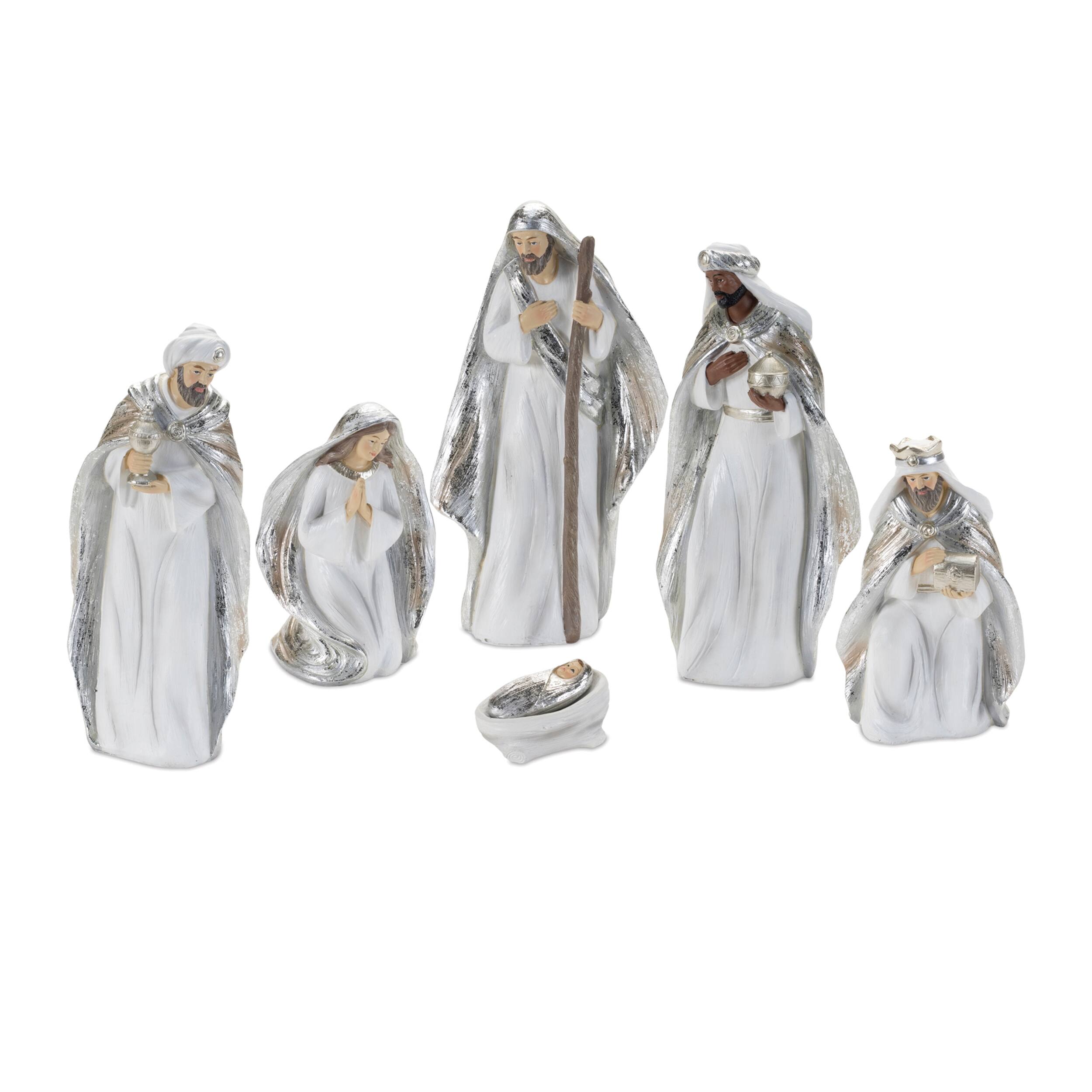 BreeBe - Holiday Nativity Figurine (Set of 6) - White, Silver