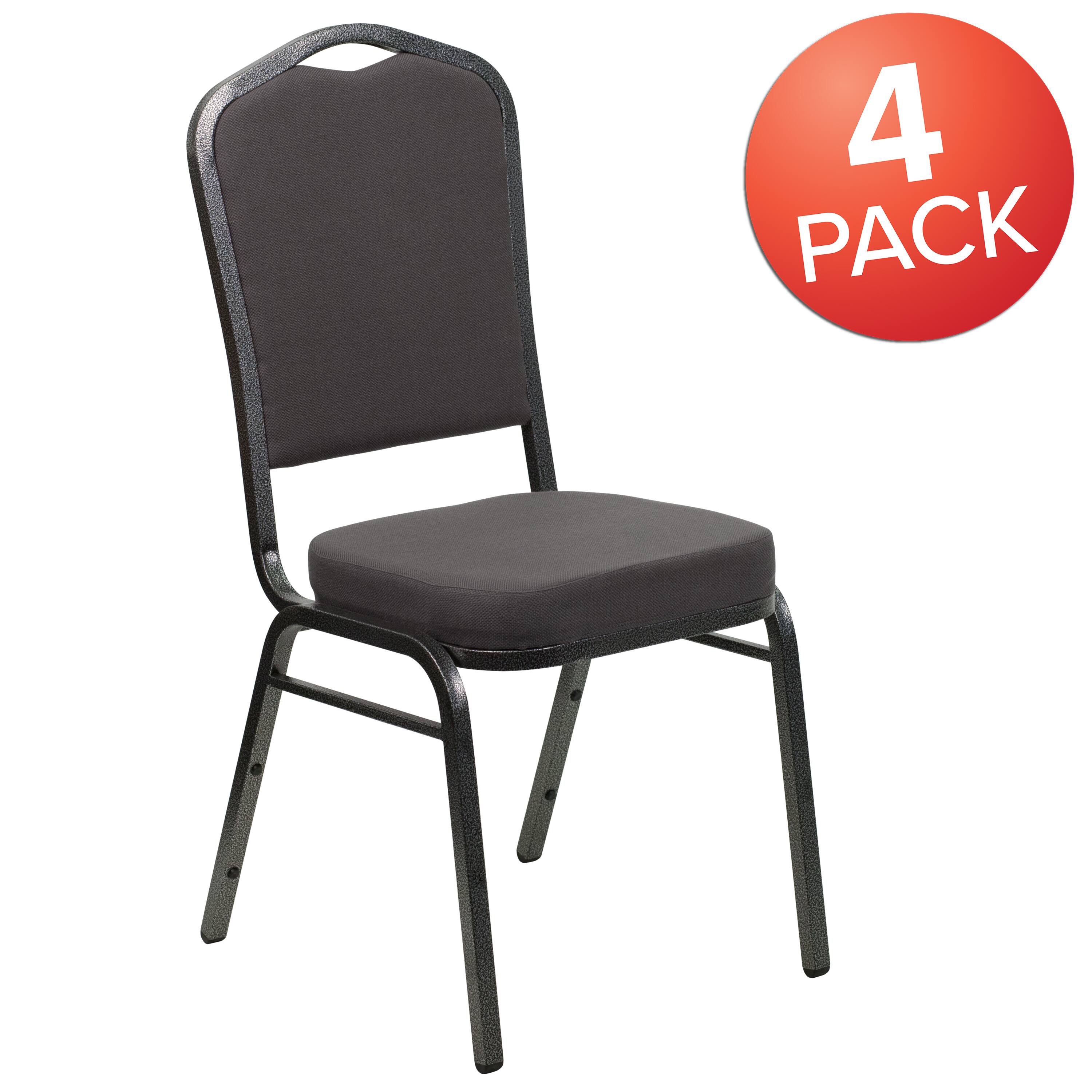 Alt View 1. Emma + Oliver - 4 Pack Crown Back Stacking Banquet Chair - Gray Fabric/Silver Vein Frame.
