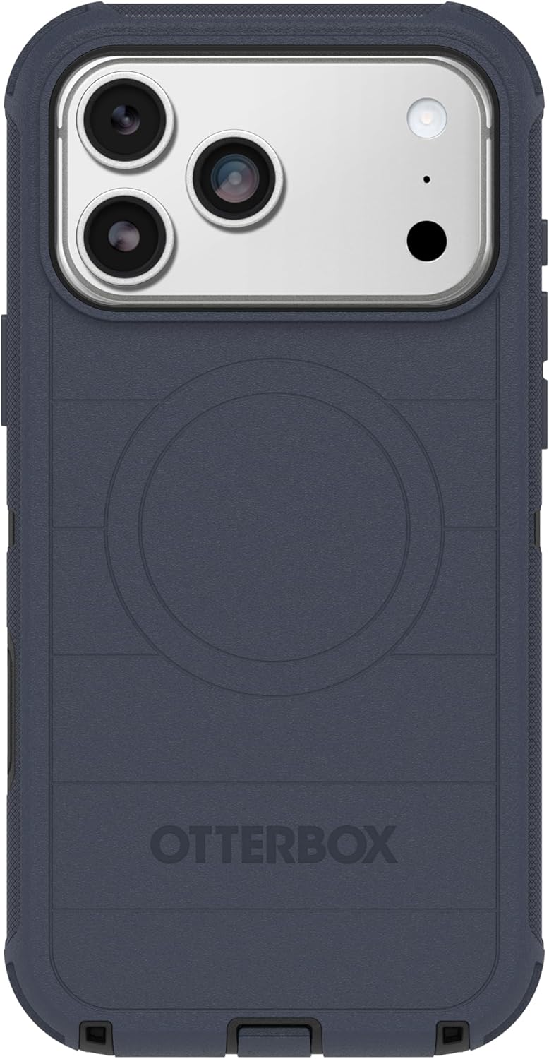 Left. OtterBox - OtterBox - Defender Series Pro Hard Shell for Apple iPhone 17 Pro - Vintage Indigo Dream (Blue & Black).