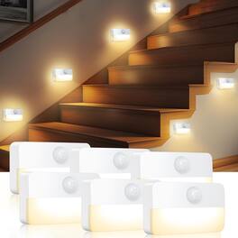 ACJPR - 6-Pack Mini Motion Sensor Stair Lights, Battery-Powered LED Night Lights, 40 Lumen, 3000K, Indoor Cordless Safety Lights