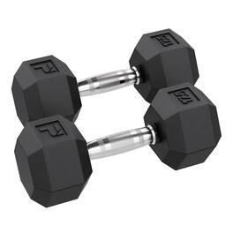 Power Systems - 17.5 lb Rubber Hex Dumbbells, Pair of Dumbbells w/Ergonomic Grip & Hexagonal Dead Design - Black