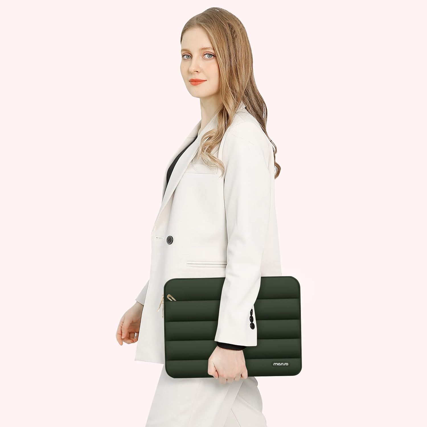 Alt View 2. mosiso - Puffy Laptop Sleeve 15-15.6 inch for MacBook Pro 16, HP Dell ASUS Acer Toshiba Lenovo Notebook - Army Green.