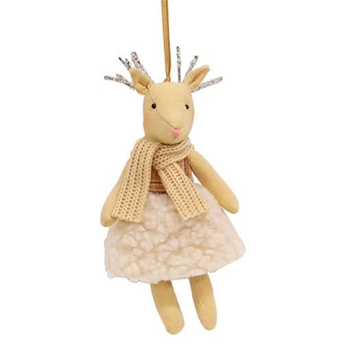 BreeBe - Cream Dress Reindeer Ornament - Beige, Cream, Pink