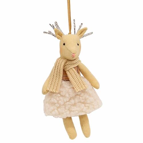 Front. BreeBe - Cream Dress Reindeer Ornament - Beige, Cream, Pink.