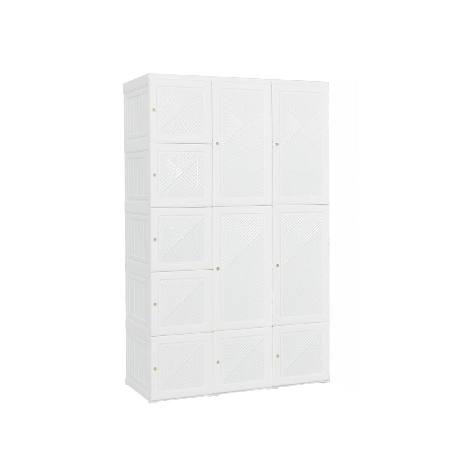 Left. SlickBlue - Portable Wardrobe Closet with 10 Cubes, Foldable Fabric Armoire Design - White.
