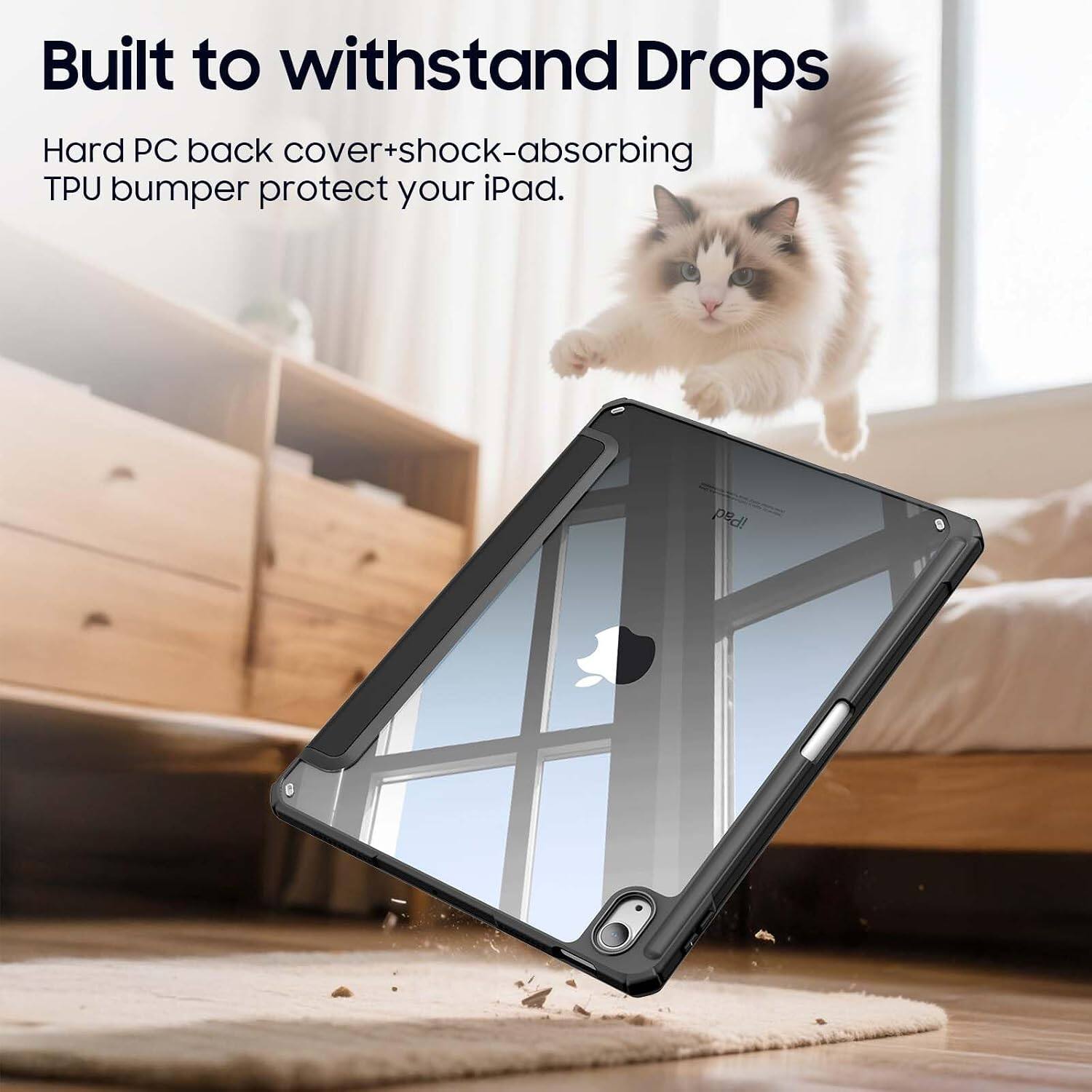 Built to withstand Drops

Hard PC back cover+shock-absorbing TPU bumper protect your iPad.