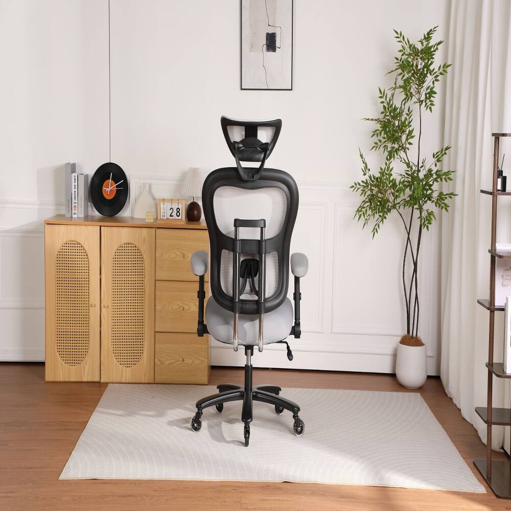 Back. Loheer - Loheer 500 lbs Big & Tall Gaming Chair, Heavy-Duty Mesh Executive Chair, Adaptive Lumbar Support, Grey - Grey.