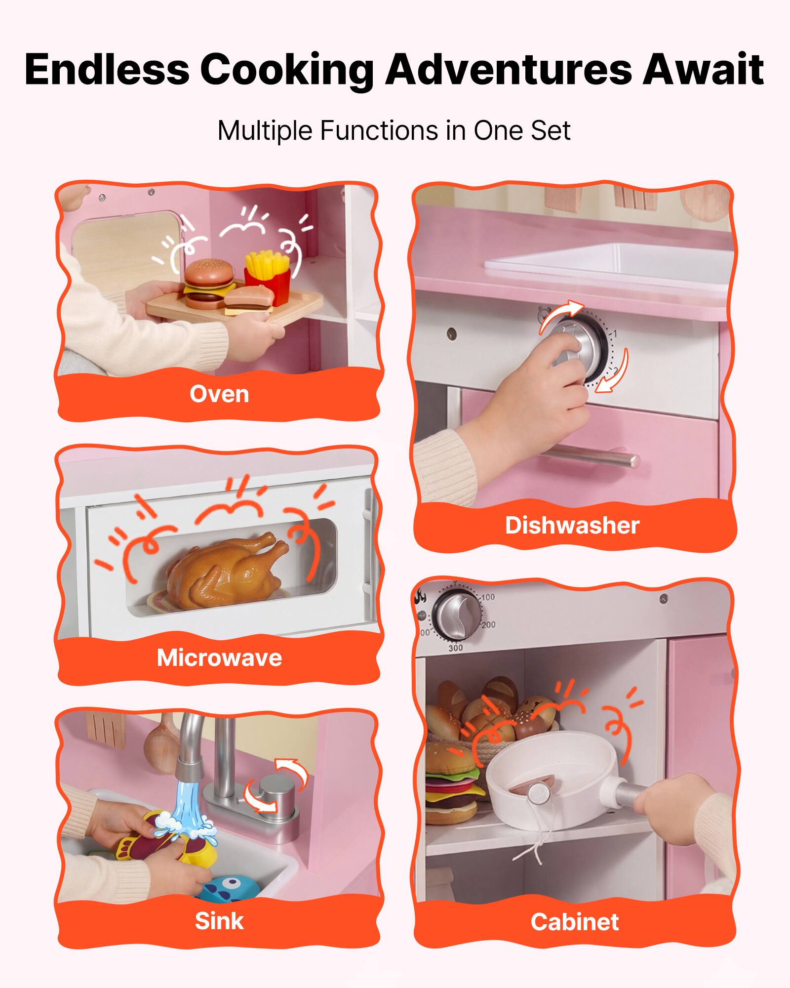 Endless Cooking Adventures Await  
Multiple Functions in One Set  

- Oven  
- Dishwasher  
- Microwave  
- Sink  
- Cabinet