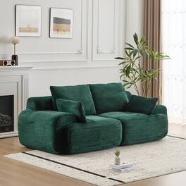 Whisen - 2-Seater Modular Corduroy Sofa, Memory Foam Cloud Couch, Deep Loveseat for Living Room, No Assembly - Green