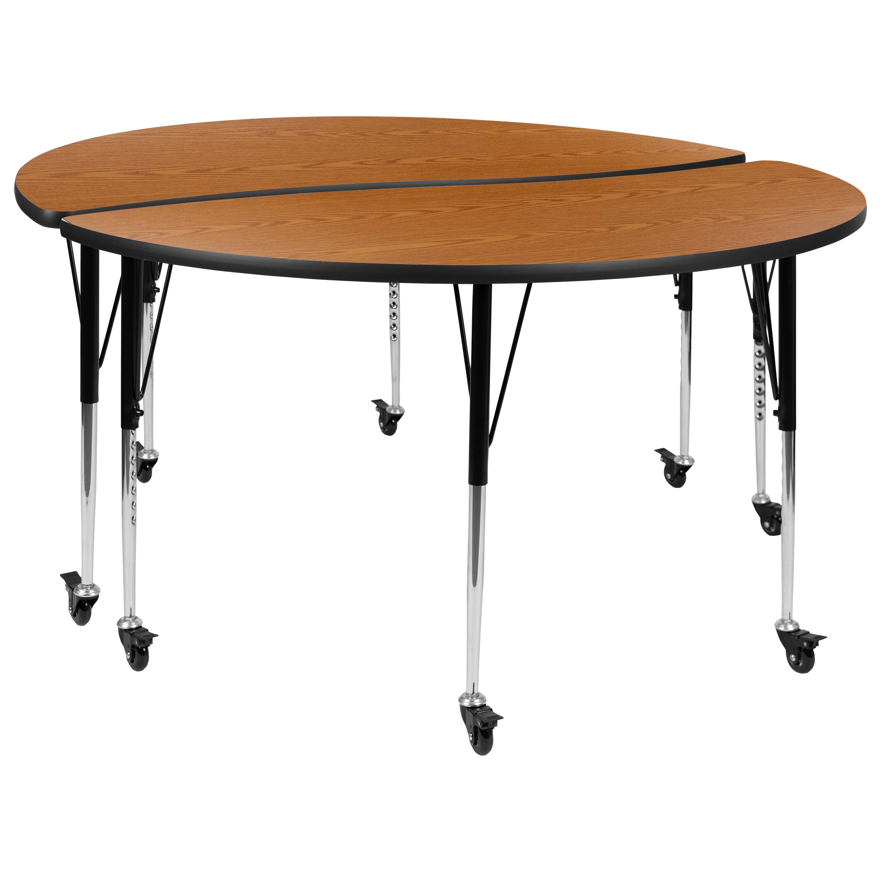 Alt View 1. Emma + Oliver - 2 Piece Mobile 60" Circle Collaborative Grey Adjustable Activity Table Set - Oak.