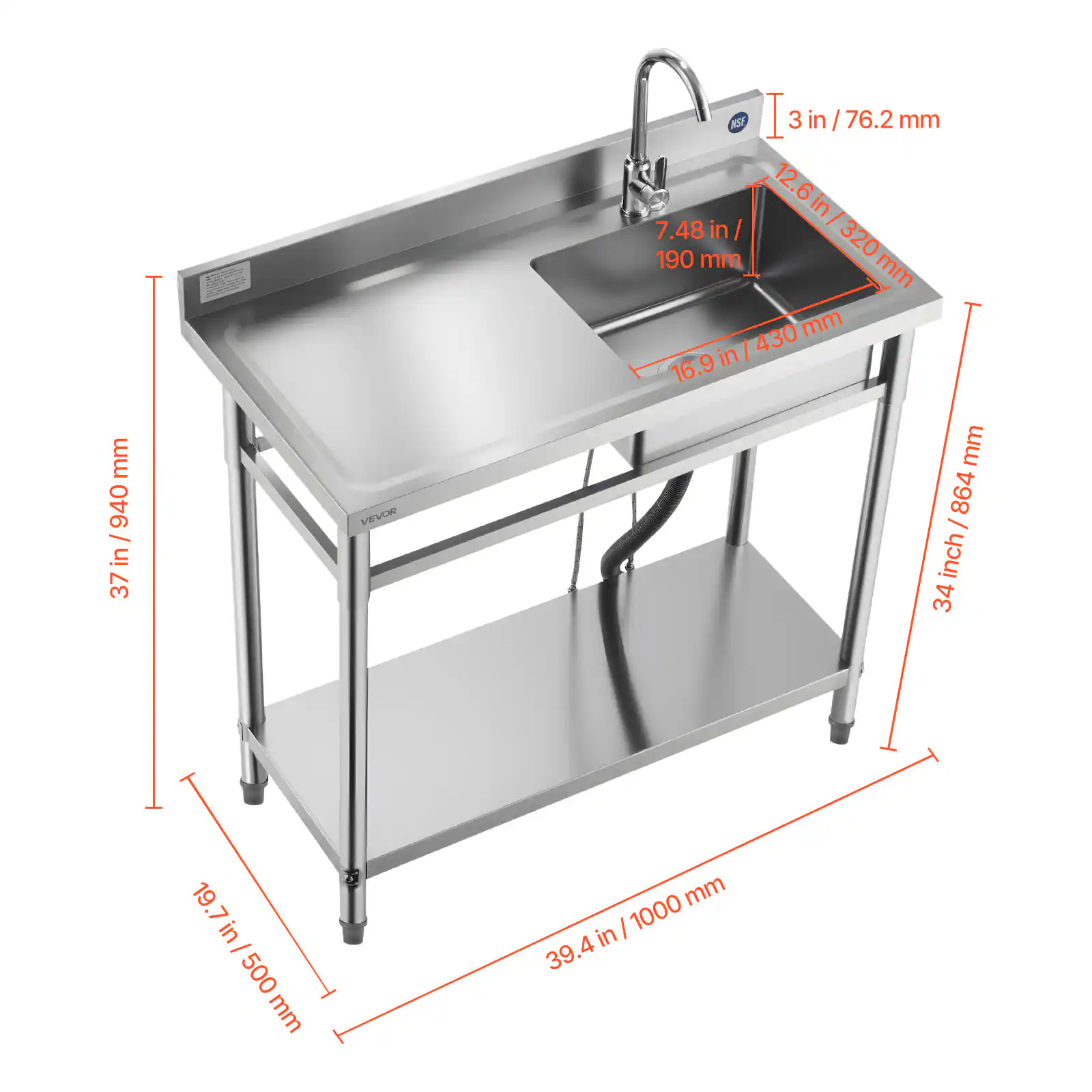 - 3 in / 76.2 mm
- 12.6 in / 320 mm
- 7.48 in / 190 mm
- 16.9 in / 430 mm
- 37 in / 940 mm
- 19.7 in / 500 mm
- 34 in / 864 mm
- 39.4 in / 1000 mm
