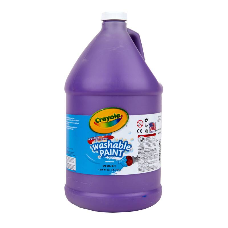- Crayola Washable Paint
- Violet
- 128 fl oz. (3.79L)
- Non-toxic
- AP Seal
- CE UK CA
- Washability you can trust!