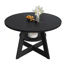 Bestier - Modern Dining Table with Built-in Storage, Stable Triangular Base, Metal-Accented Legs - Black