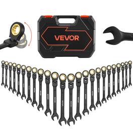 VEVOR - Flex-Head Ratcheting Wrench Set, 24-Piece SAE and Metric, 72 Teeth, Cr-V Steel Ratchet Flexible Combination Wrench Set - Black