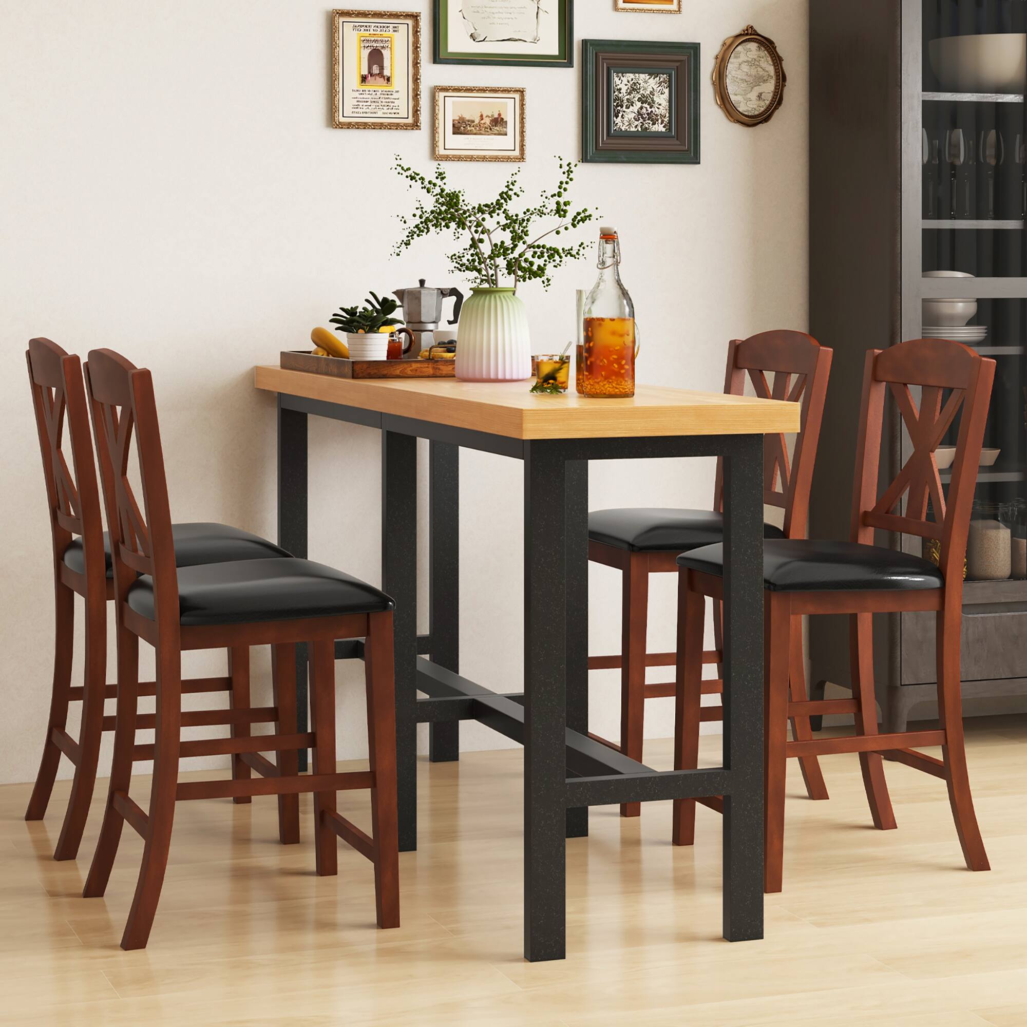 Alt View 3. Gymax - Gymax 24'' Modern Bar Stools Set of 2 w/ Hollowed High Backrest Waterproof Pu Leather - Brown, Black.