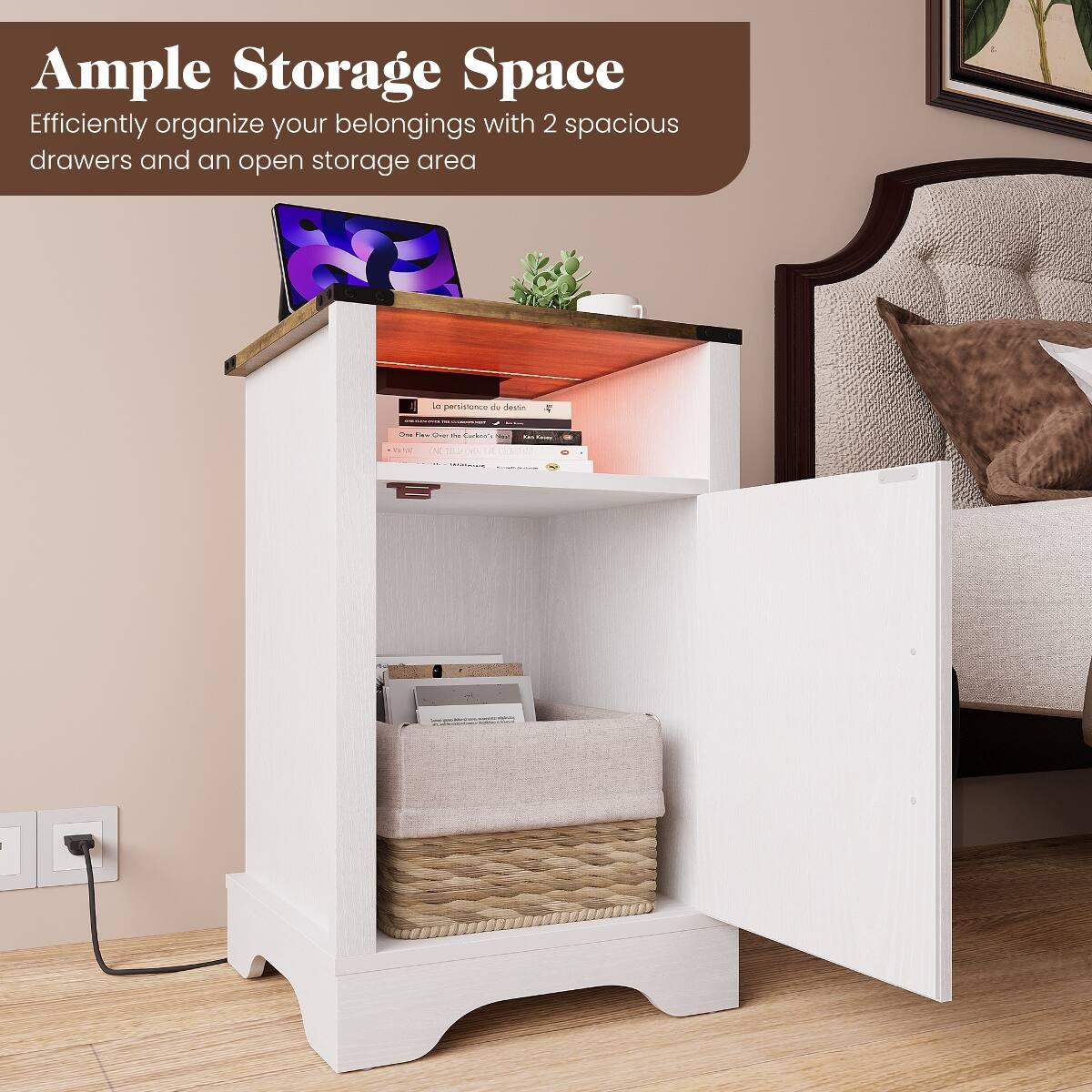 Ample Storage Space  
Efficiently organize your belongings with 2 spacious drawers and an open storage area

Je persistonce du destin

One Rew Over for Conken's : Age

Can

WITH

OZ  DEL