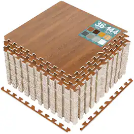 Sorbus - 144 Sq. Ft. Wood Grain Floor Tiles Foam Mat EVA Interlocking Mats Tile 3/8-Inch Thick Flooring Mats w/Borders - Pecan