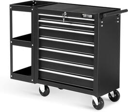 Winado - 7-Drawer Rolling Tool Chest Tool Cabinet Storage Box with Side Shelves Workshop - Black