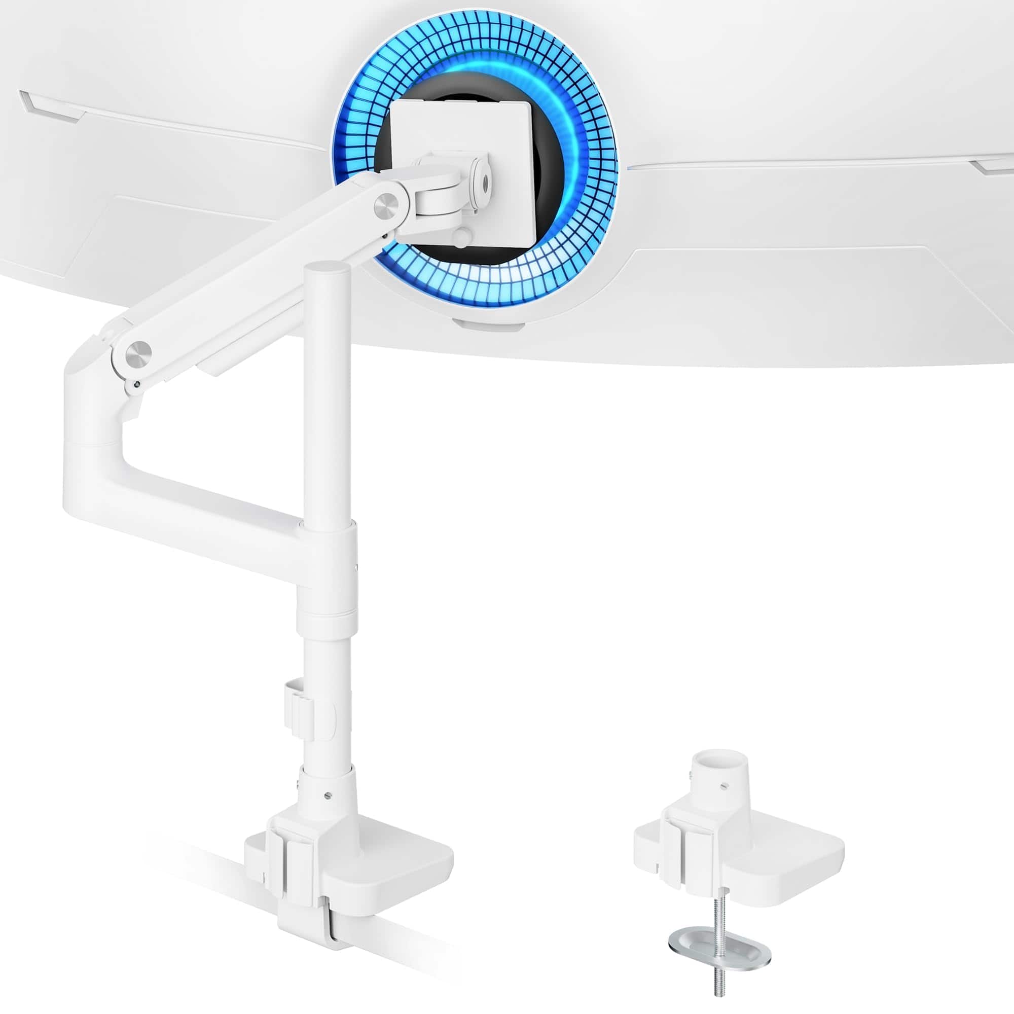 Earthley Blooms - Dual Monitor Arm Desk Mount Ultrawide Monitors Heavy Duty Holds s Full Motion Gas Spring Vertical Stacked 75 - White Single Monitor Mount