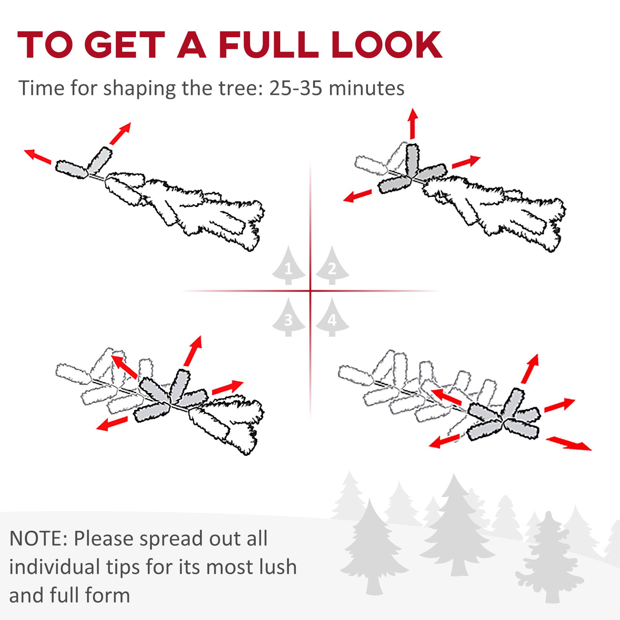 To get a full look, time for shaping the tree: 25-35 minutes.

1. 
2. 
3. 
4. 

Note: Please spread out all individual tips for its most lush and full form.
