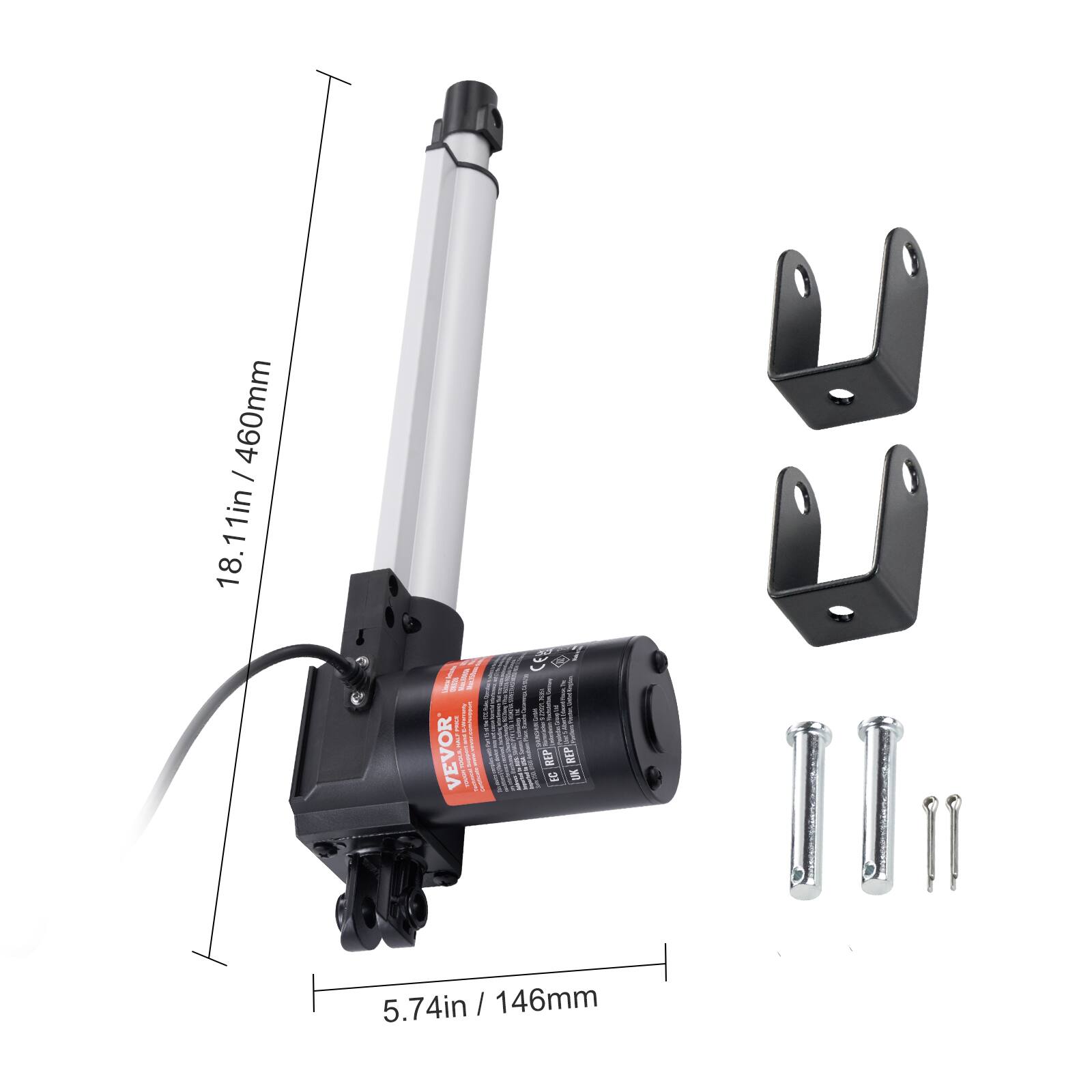 460mm - 18.11in / 5.74in / 146mm