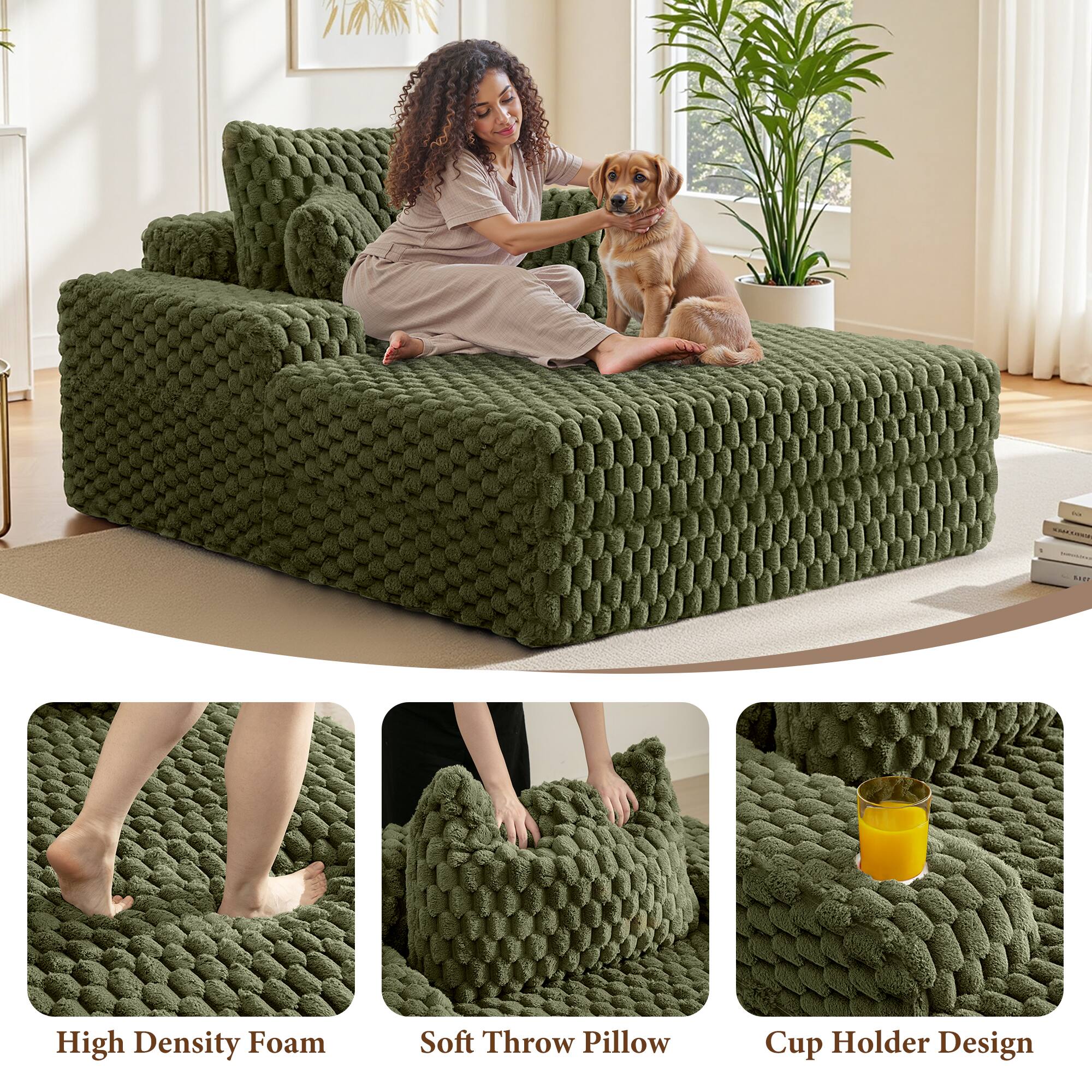 - High Density Foam
- Soft Throw Pillow
- Cup Holder Design