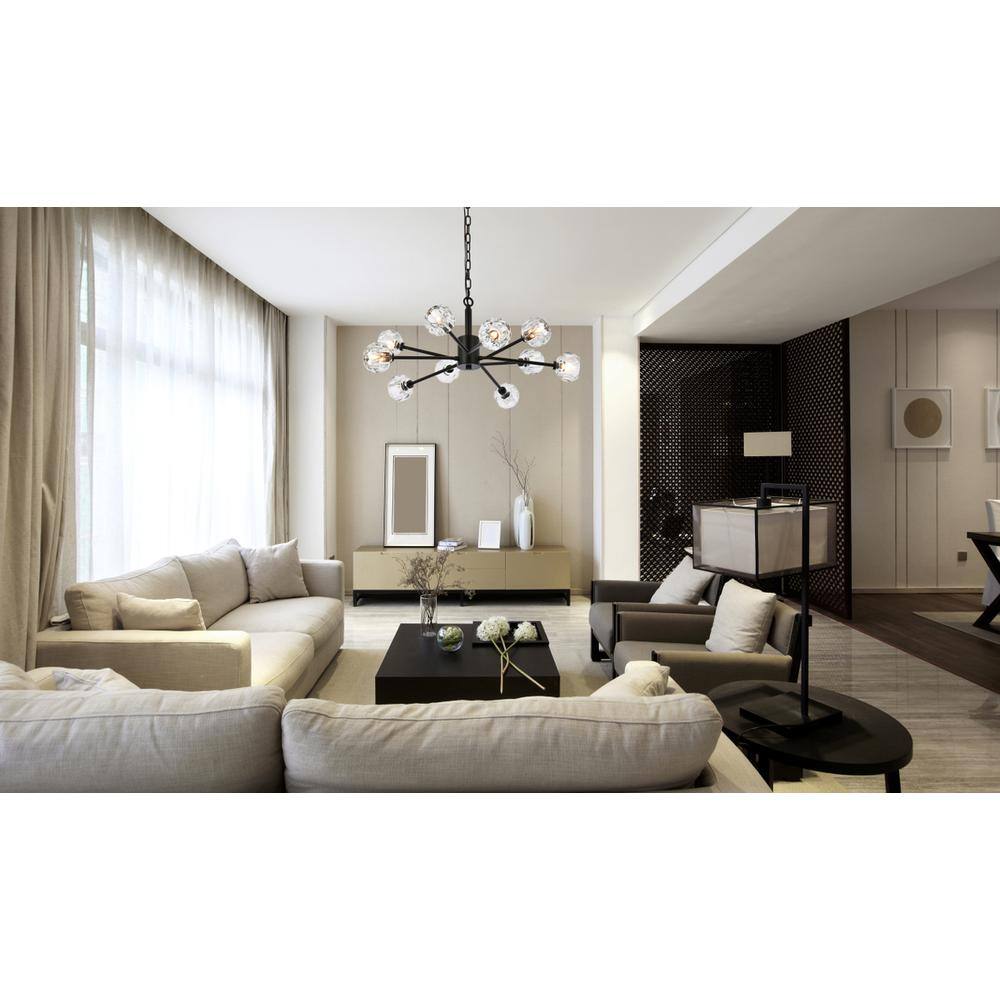 Angle. Elegant Lighting - Graham 10 Light Pendant in Black - Black And Clear.
